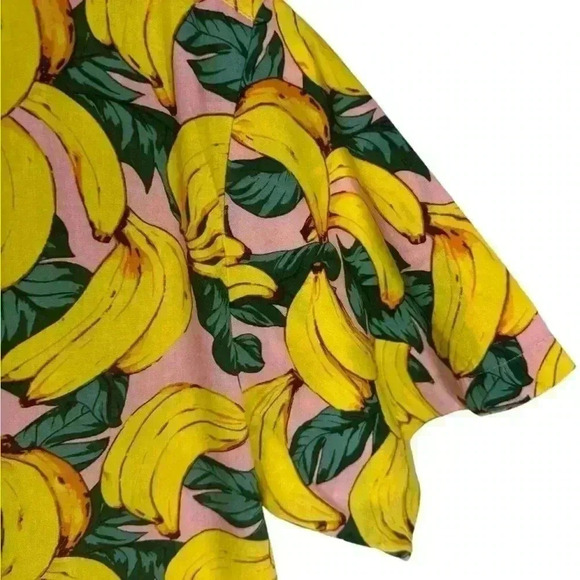 Jogal Shirt Men's Medium Banana Pattern Button Up Short Sleeve Tropical Leaf - Picture 4 of 11